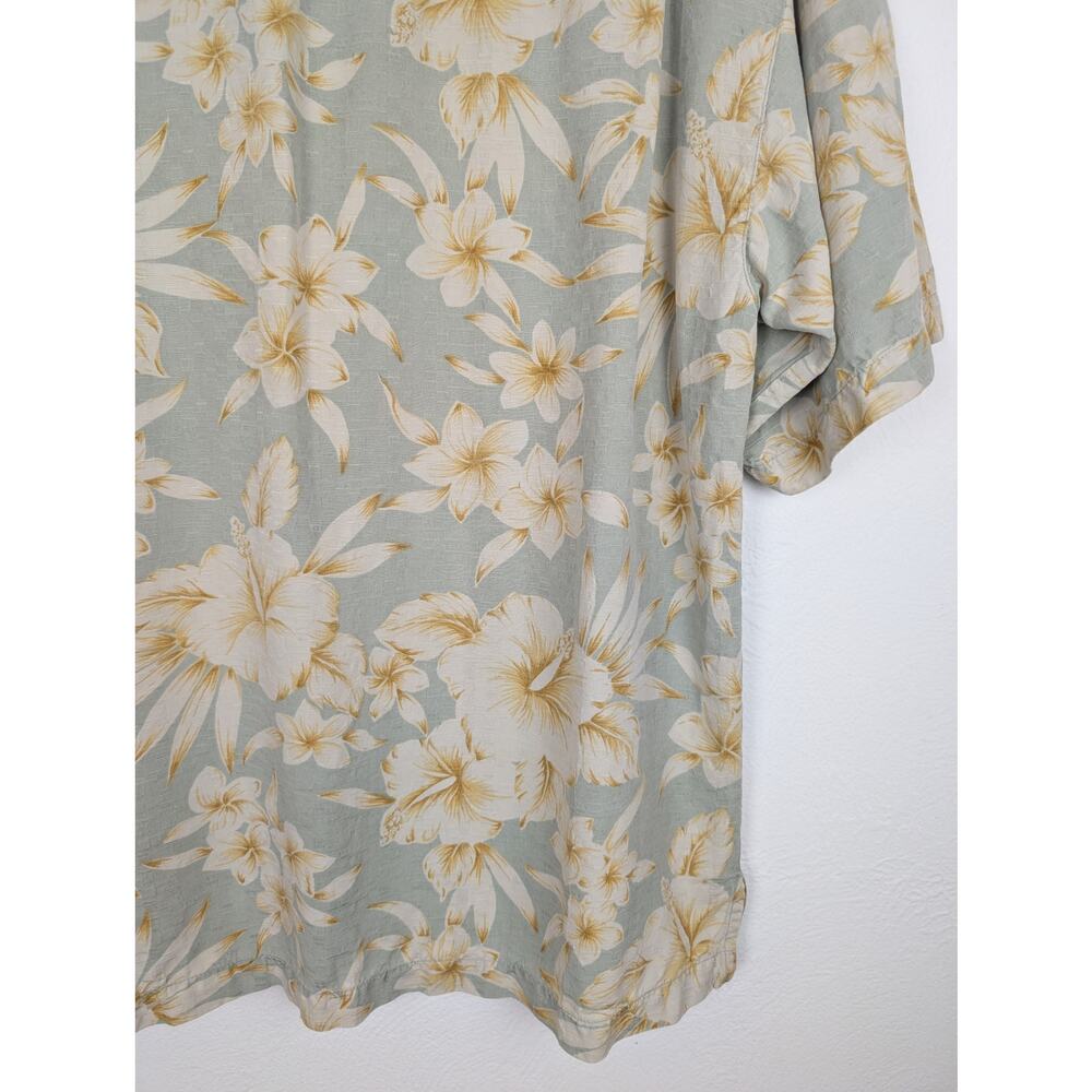 Tommy Bahama Hawaiian Shirt Camp Floral Silk Summer Vacation Green Yellow Size L - Picture 6 of 12